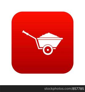 Garden wheelbarrow icon digital red for any design isolated on white vector illustration. Garden wheelbarrow icon digital red