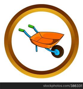 Garden wheelbarrow vector icon in golden circle, cartoon style isolated on white background. Garden wheelbarrow vector icon