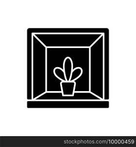 Garden windows black glyph icon. Outward projecting from wall. Keeping indoor garden. Light penetration into living space. Silhouette symbol on white space. Vector isolated illustration. Garden windows black glyph icon