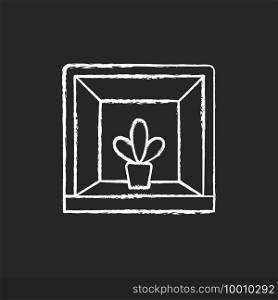Garden windows chalk white icon on black background. Outward projecting from wall. Keeping indoor garden. Light penetration into living space. Isolated vector chalkboard illustration. Garden windows chalk white icon on black background