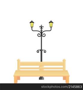 garden wooden chair and garden lamp vector illustration design concept template