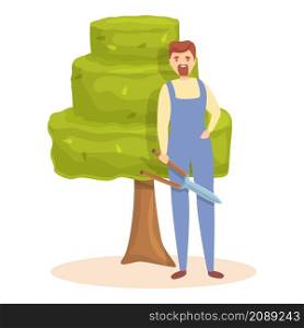 Garden worker icon cartoon vector. Tree hedge. Cutting man. Garden worker icon cartoon vector. Tree hedge