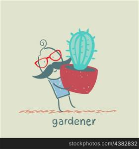 gardener carries a cactus