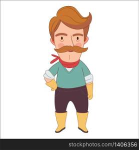 Gardener, cartoon vector illustration, a middle aged man wearing moustache, gloves, neckerchief and rubber boots, a part of Dodo people collection. Gardener, Dodo people collection