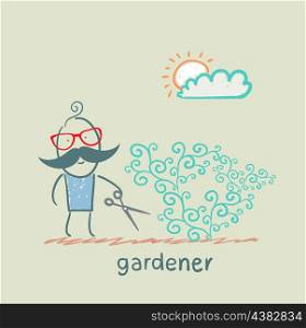 Gardener cuts a bush