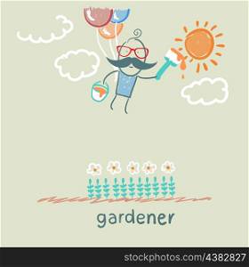 gardener draws sun flower