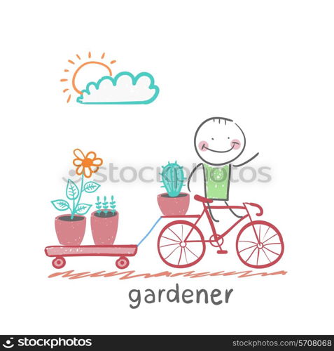 gardener . Fun cartoon style illustration. The situation of life.