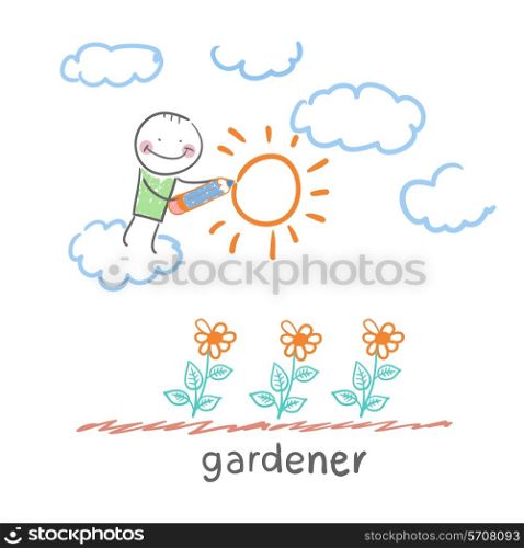 gardener . Fun cartoon style illustration. The situation of life.