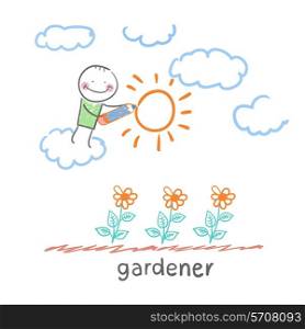 gardener . Fun cartoon style illustration. The situation of life.