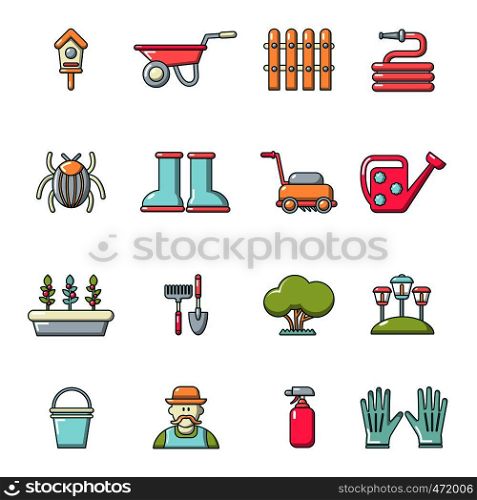 Gardener icons set. Cartoon illustration of 16 gardener vector icons for web. Gardener icons set, cartoon style