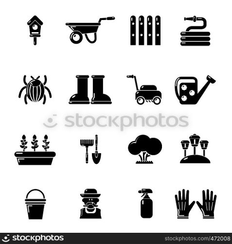 Gardener icons set. Simple illustration of 16 gardener vector icons for web. Gardener icons set, simple style