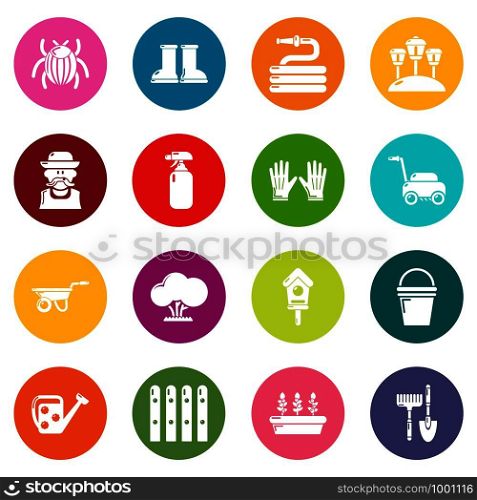 Gardener icons set vector colorful circles isolated on white background . Gardener icons set colorful circles vector