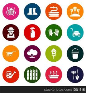 Gardener icons set vector colorful circles isolated on white background . Gardener icons set colorful circles vector