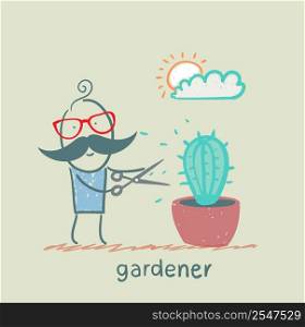 gardener mows cactus