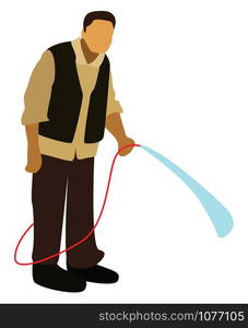 Gardener watering, illustration, vector on white background.