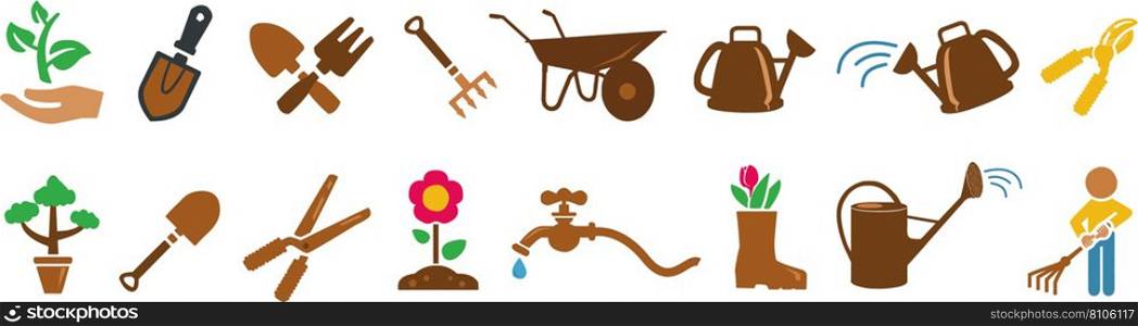 Gardening and planting tools icon set Royalty Free Vector