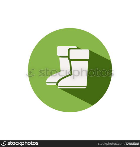 Gardening boots. Icon on a green circle. Footwear glyph vector illustration