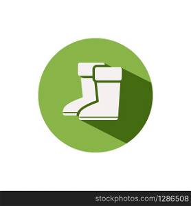 Gardening boots. Icon on a green circle. Footwear glyph vector illustration