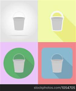 gardening equipment metal bucket flat icons vector illustration isolated on background