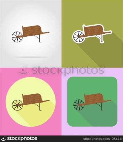 gardening equipment wheelbarrow flat icons vector illustration isolated on background