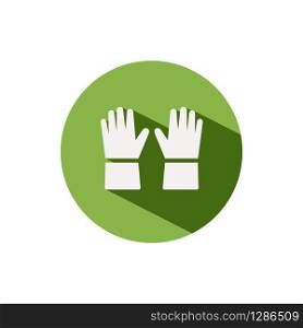 Gardening gloves. Icon on a green circle. Clothes glyph vector illustration
