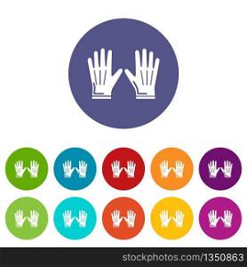Gardening gloves icons color set vector for any web design on white background. Gardening gloves icons set vector color
