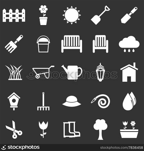 Gardening icons on black background, stock vector