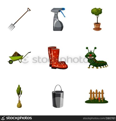 Gardening icons set. Cartoon illustration of 9 gardening vector icons for web. Gardening icons set, cartoon style