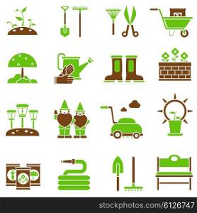 Gardening icons set. Gardening icons set with flat plant cultivation equipment isolated vector illustration