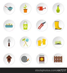 Gardening icons set in flat style. Garden tools set collection vector icons set illustration. Gardening icons set, flat styl