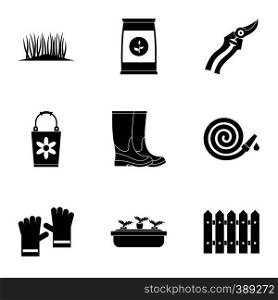 Gardening icons set. Simple illustration of 9 gardening vector icons for web. Gardening icons set, simple style