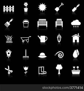 Gardening icons with reflect on black background, stock vector