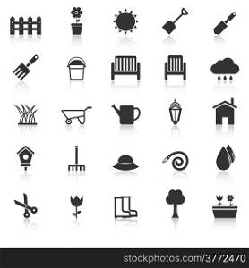 Gardening icons with reflect on white background, stock vector