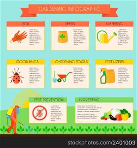 Gardening infographic set with pest prevention symbols flat vector illustration . Gardening Infographic Set