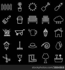 Gardening line icons on black background, stock vector