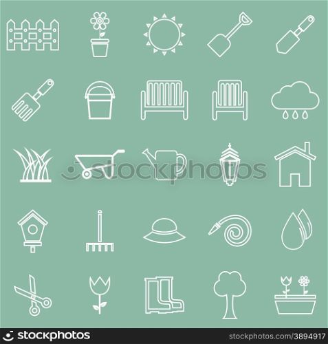 Gardening line icons on green background, stock vector