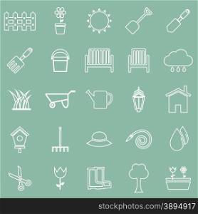 Gardening line icons on green background, stock vector
