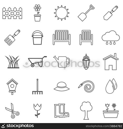 Gardening line icons on white background, stock vector