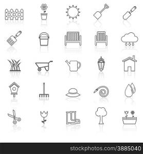 Gardening line icons with reflcet on white, stock vector