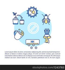 Gardening problems concept icon with text. Pests, microbes. Repotting, overwatering. Cold conditions. PPT page vector template. Brochure, magazine, booklet design element with linear illustrations
