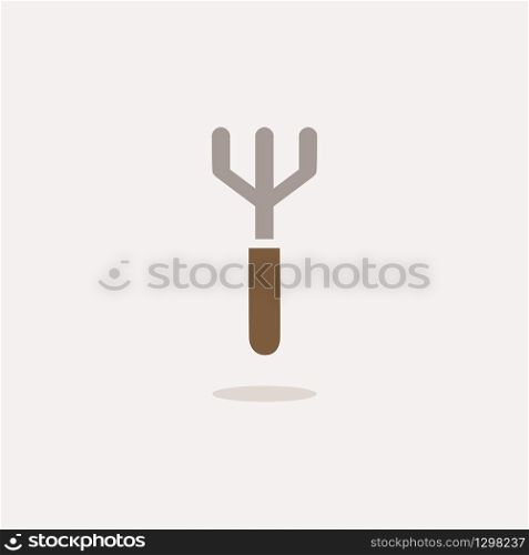 Gardening rake. Color icon with shadow. Tool glyph vector illustration