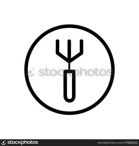 Gardening rake. Outline icon in a circle. Isolated tool vector illustration