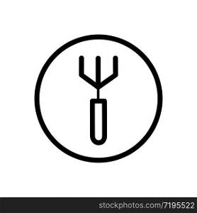 Gardening rake. Outline icon in a circle. Isolated tool vector illustration