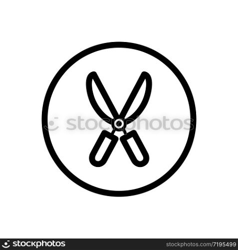 Gardening shears. Outline icon in a circle. Isolated tool vector illustration
