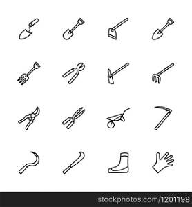 Gardening tool equipment line icon set. Editable stroke vector, isolated at white background.