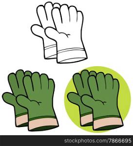 Gardening Tools-Pair Of Green Gardening Hand Gloves. Collection Set