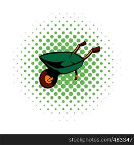 Gardening wheelbarrow comics icon. Garden symbol on a white background . Gardening wheelbarrow comics icon