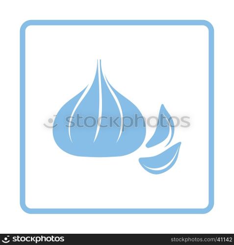 Garlic icon. Blue frame design. Vector illustration.