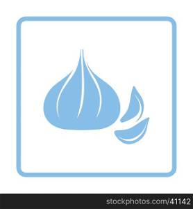 Garlic icon. Blue frame design. Vector illustration.