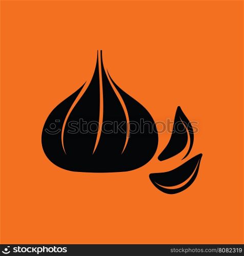 Garlic icon. Orange background with black. Vector illustration.